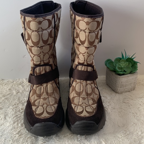 Coach Sharron Signature C Brown Rain Snow Winter Boots - Picture 2 of 10